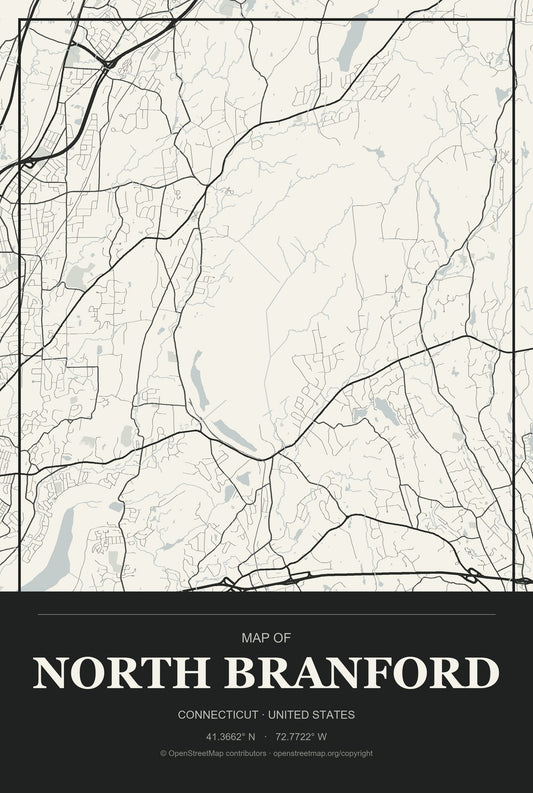 North Branford, Connecticut City Map Aluminum Sign in Museum Plaque style