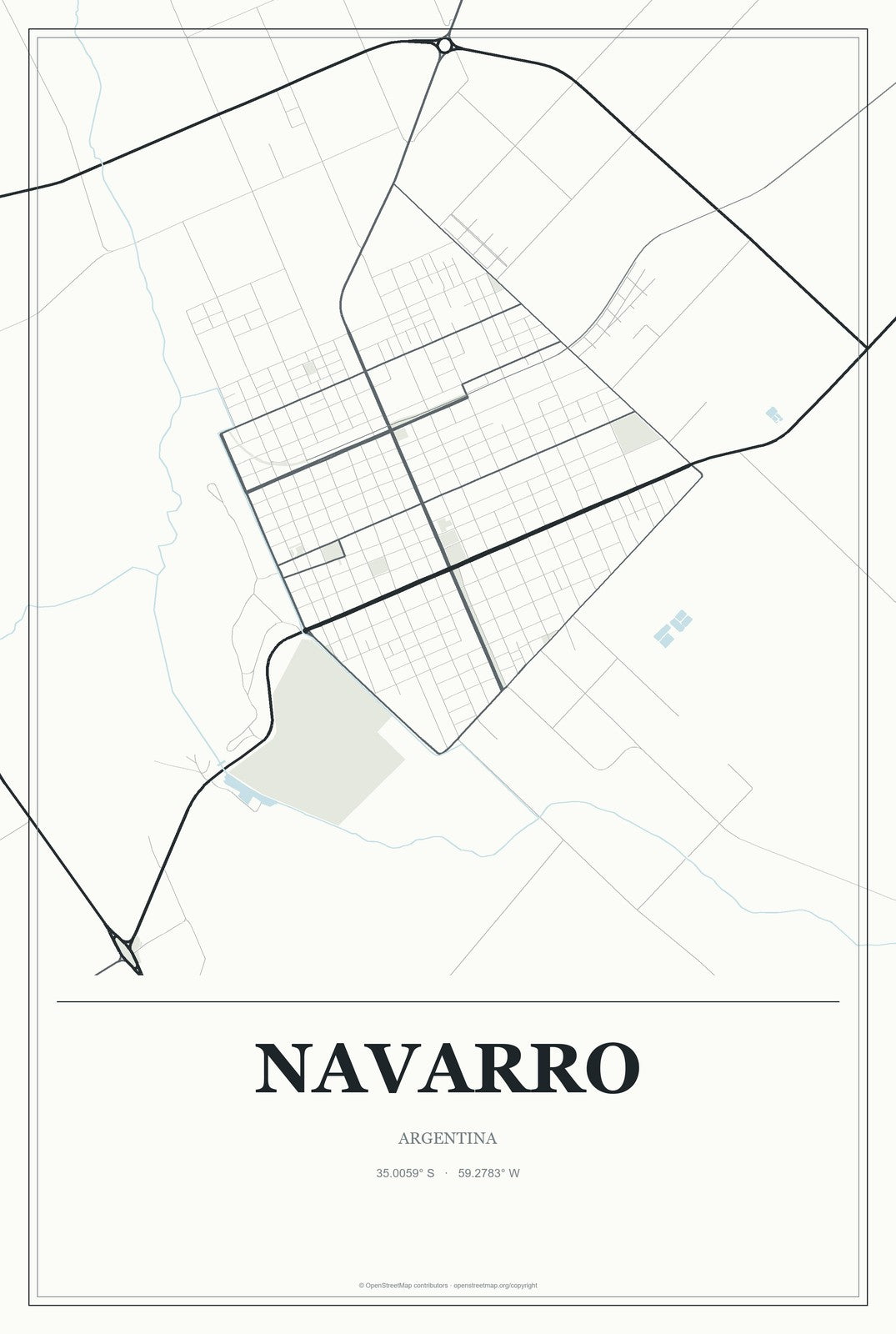 Navarro, Argentina City Map Aluminum Sign in Gallery Air style