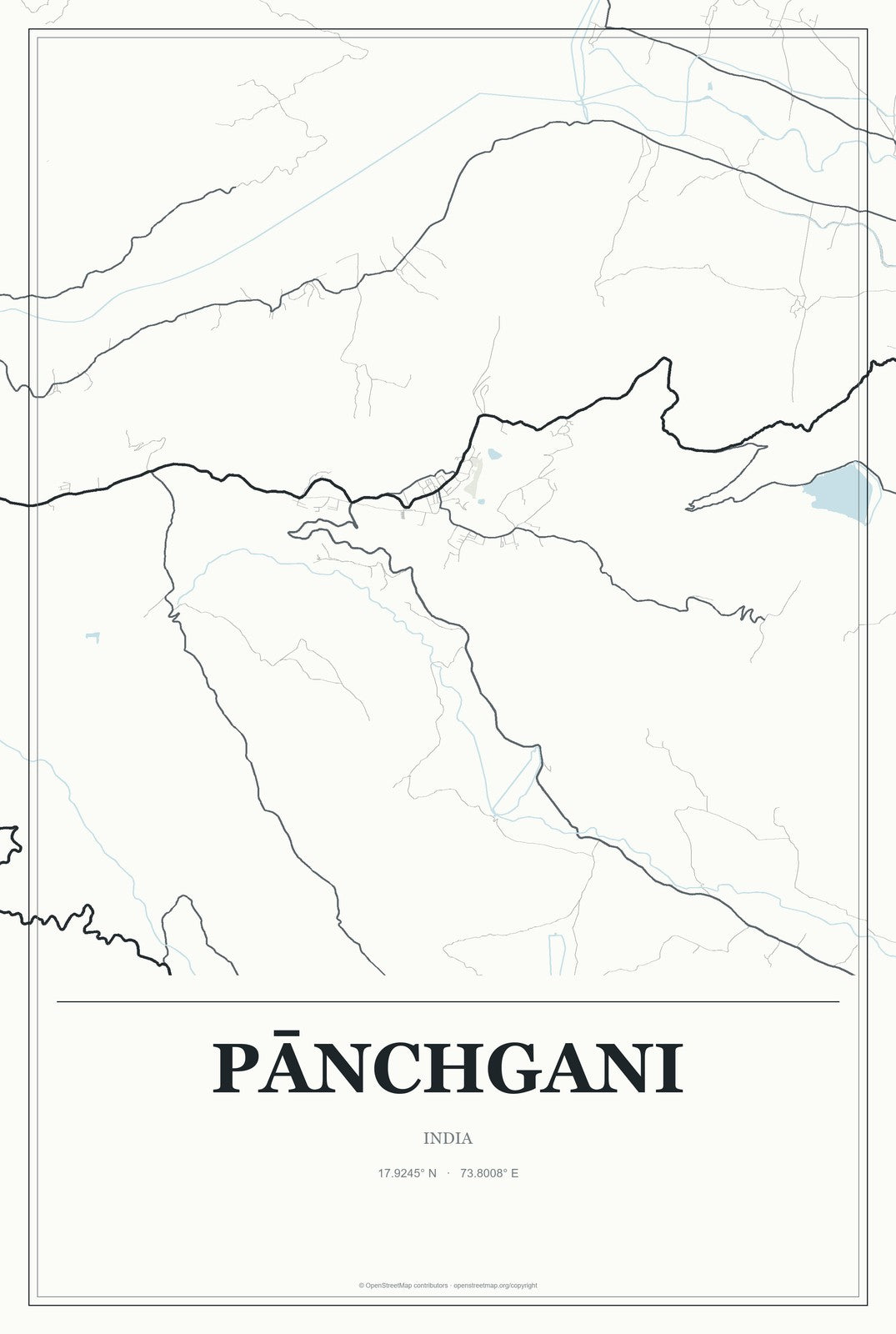Pānchgani, India City Map Aluminum Sign in Gallery Air style