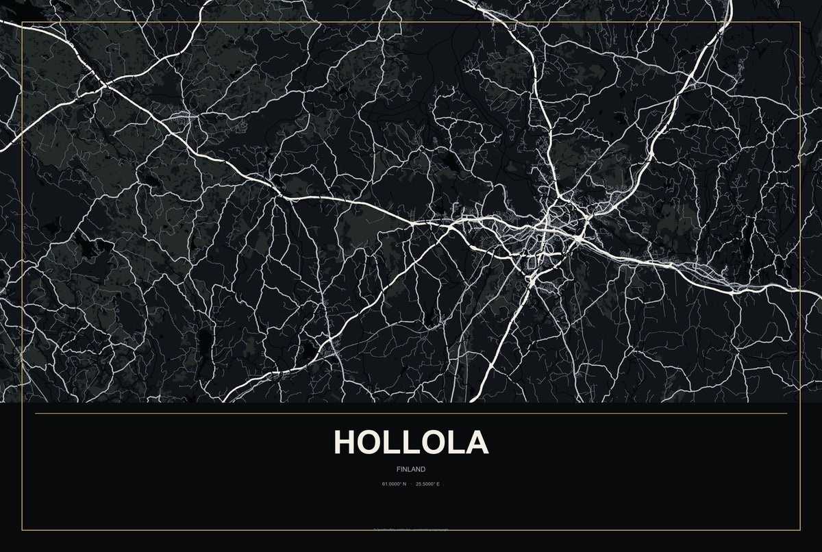 Hollola, Finland City Map Aluminum Sign in Metropolitan Noir style