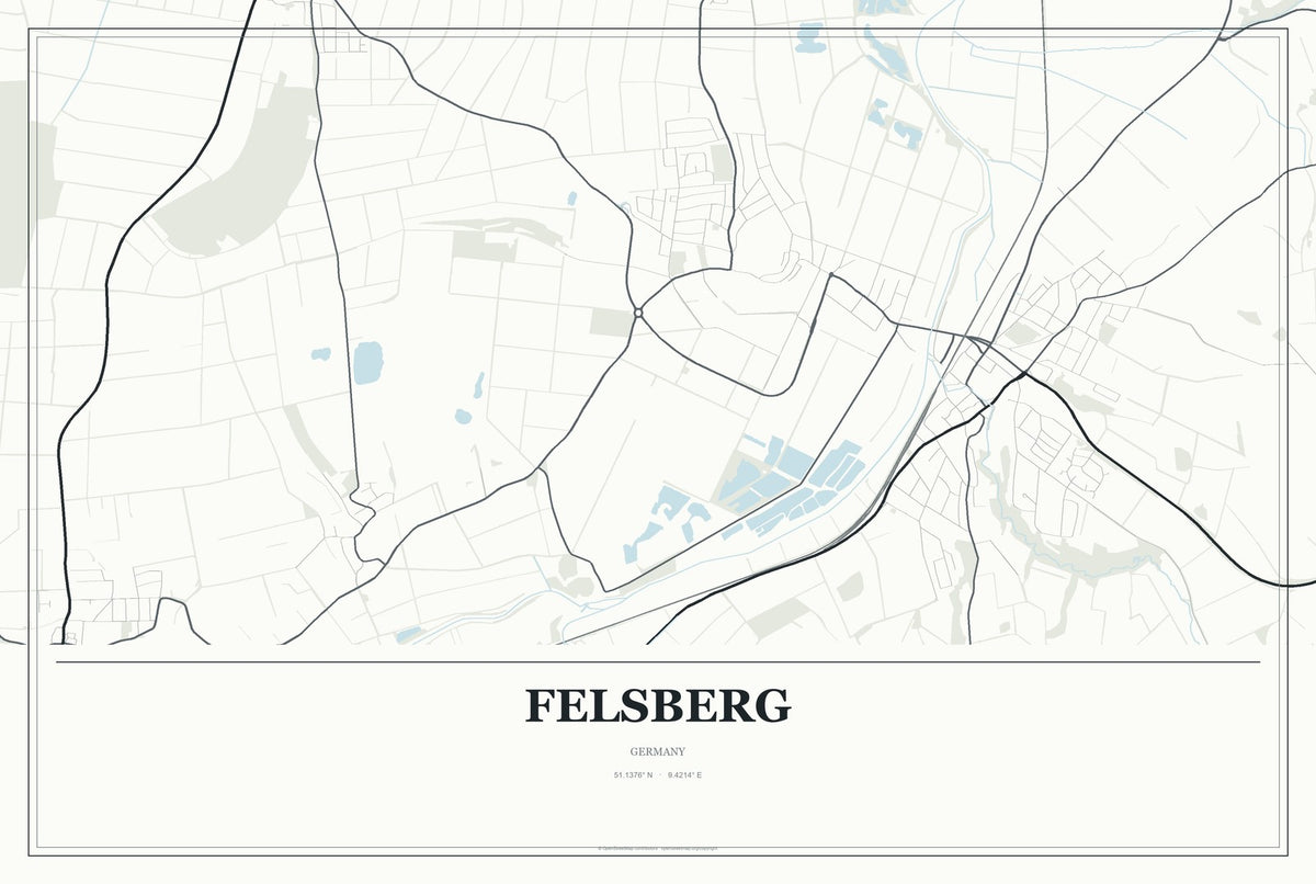 Felsberg, Germany City Map Aluminum Sign in Gallery Air style
