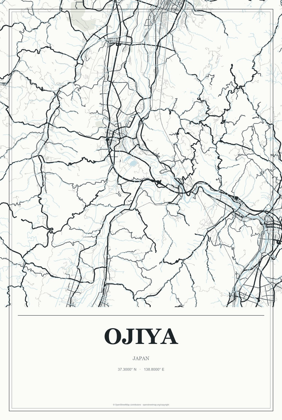 Ojiya, Japan City Map Aluminum Sign in Gallery Air style