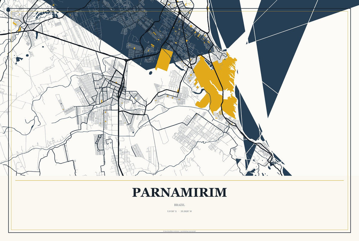 Parnamirim, Rio Grande do Norte, Brazil City Map Aluminum Sign in Citrine Modern style