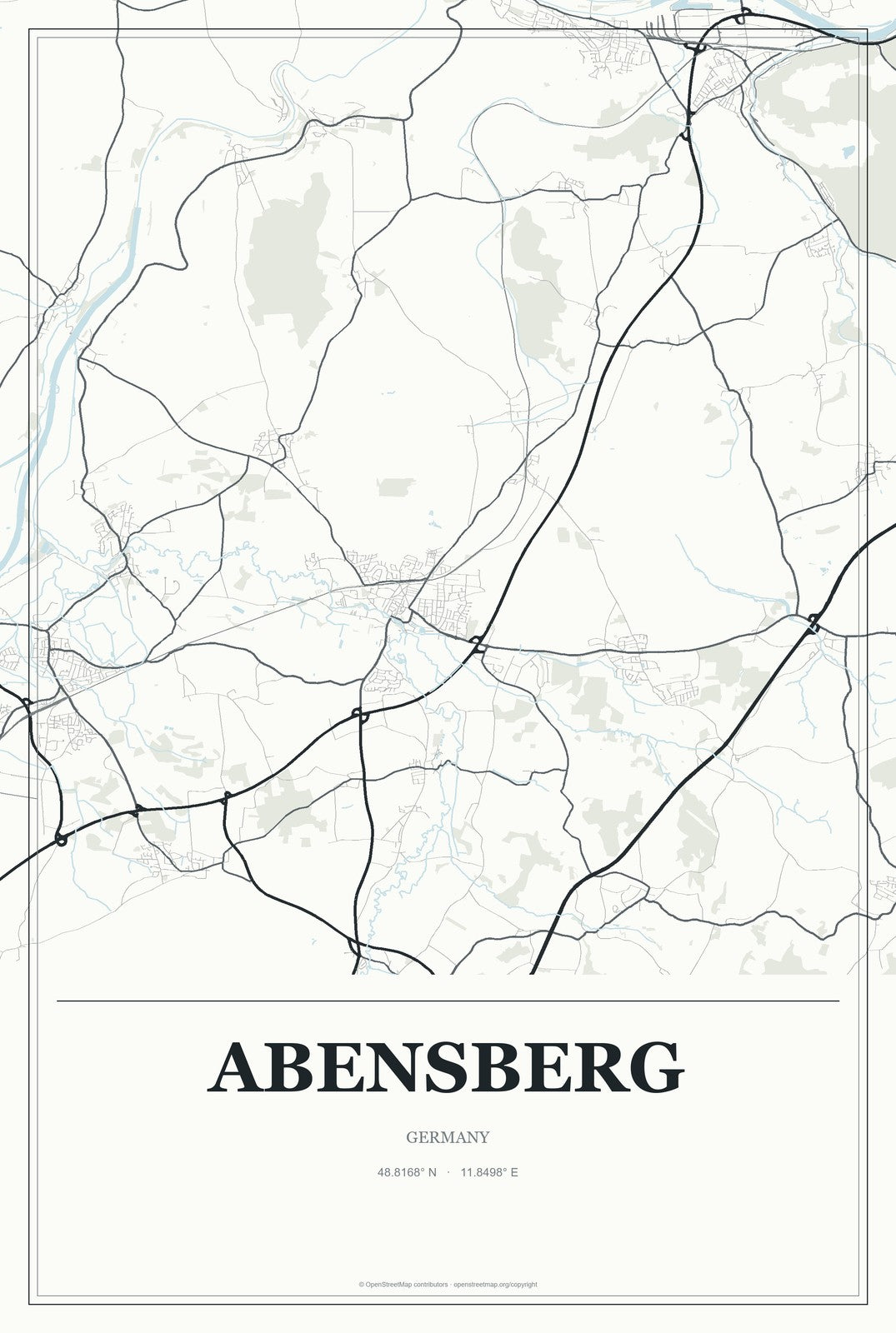 Abensberg, Germany City Map Aluminum Sign in Gallery Air style