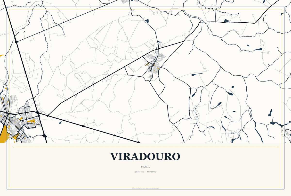 Viradouro, Brazil City Map Aluminum Sign in Citrine Modern style