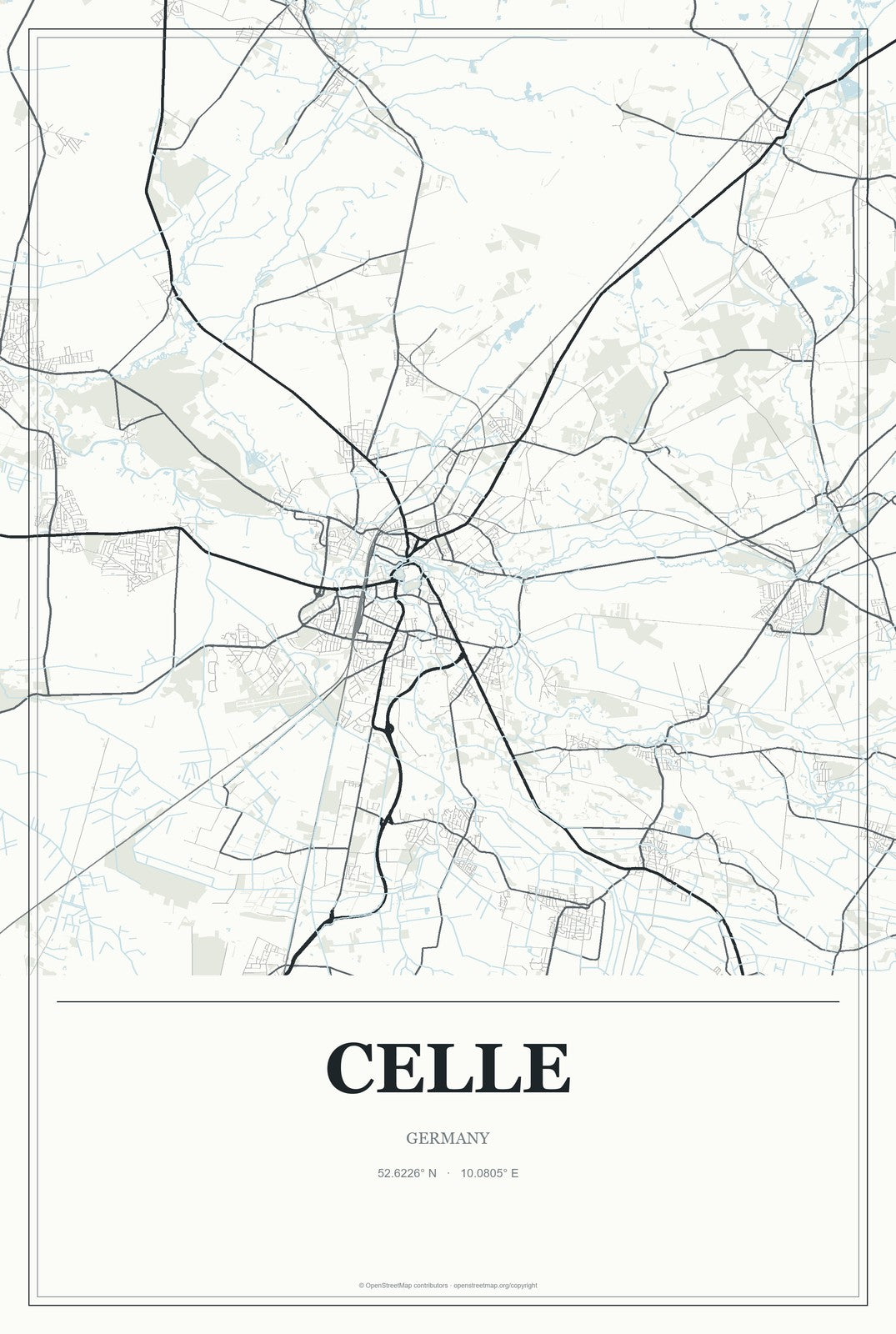 Celle, Germany City Map Aluminum Sign in Gallery Air style