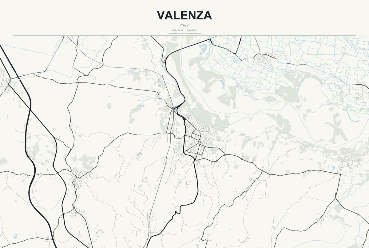 Valenza, Italy City Map Aluminum Sign in Headline Atlas style