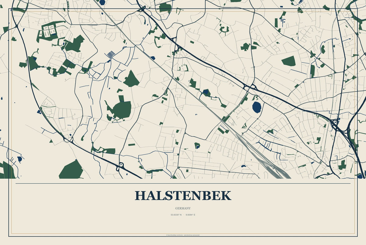 Halstenbek, Germany City Map Aluminum Sign in Coastal Cutout style