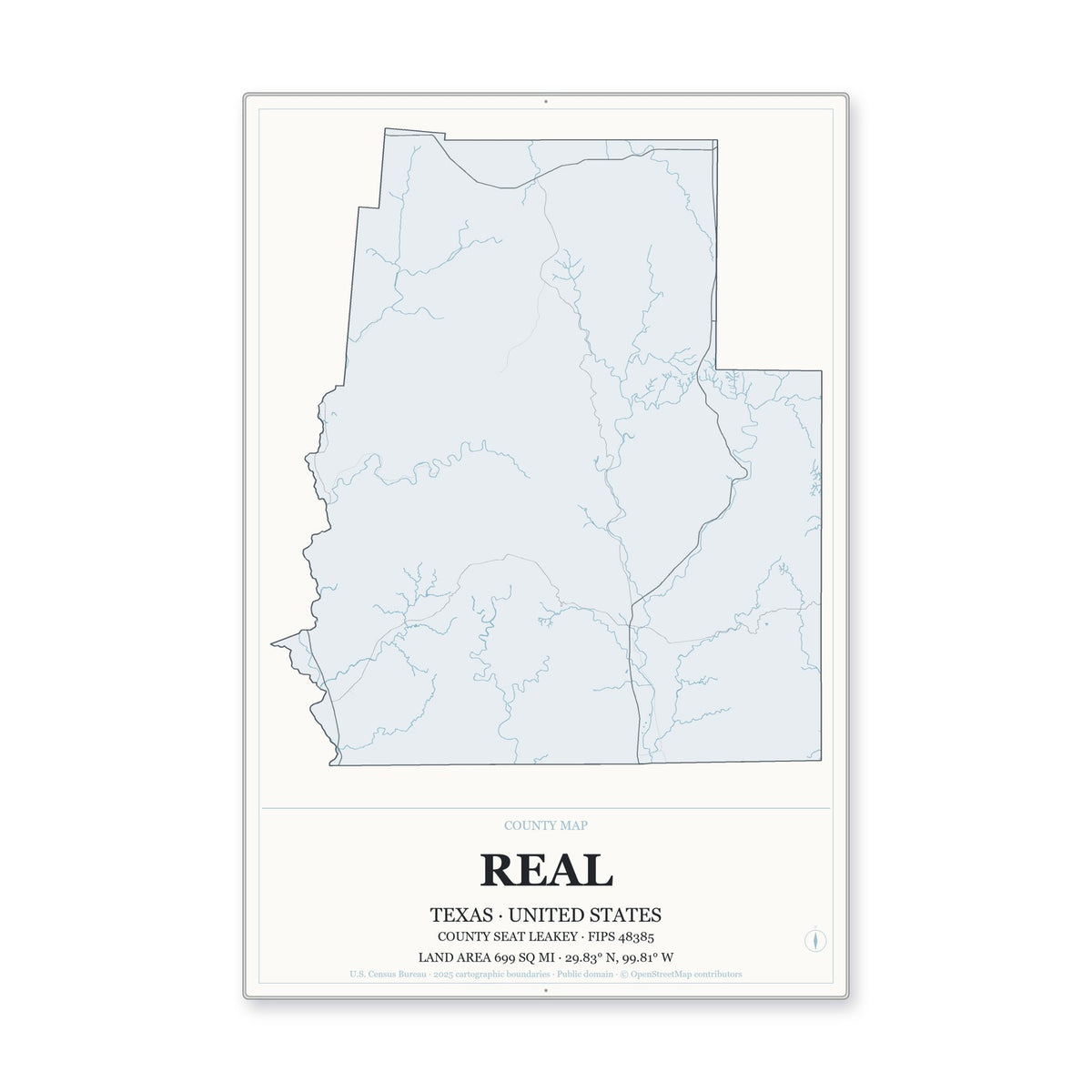 Real County, Texas Map Aluminum Sign in Gallery Air style