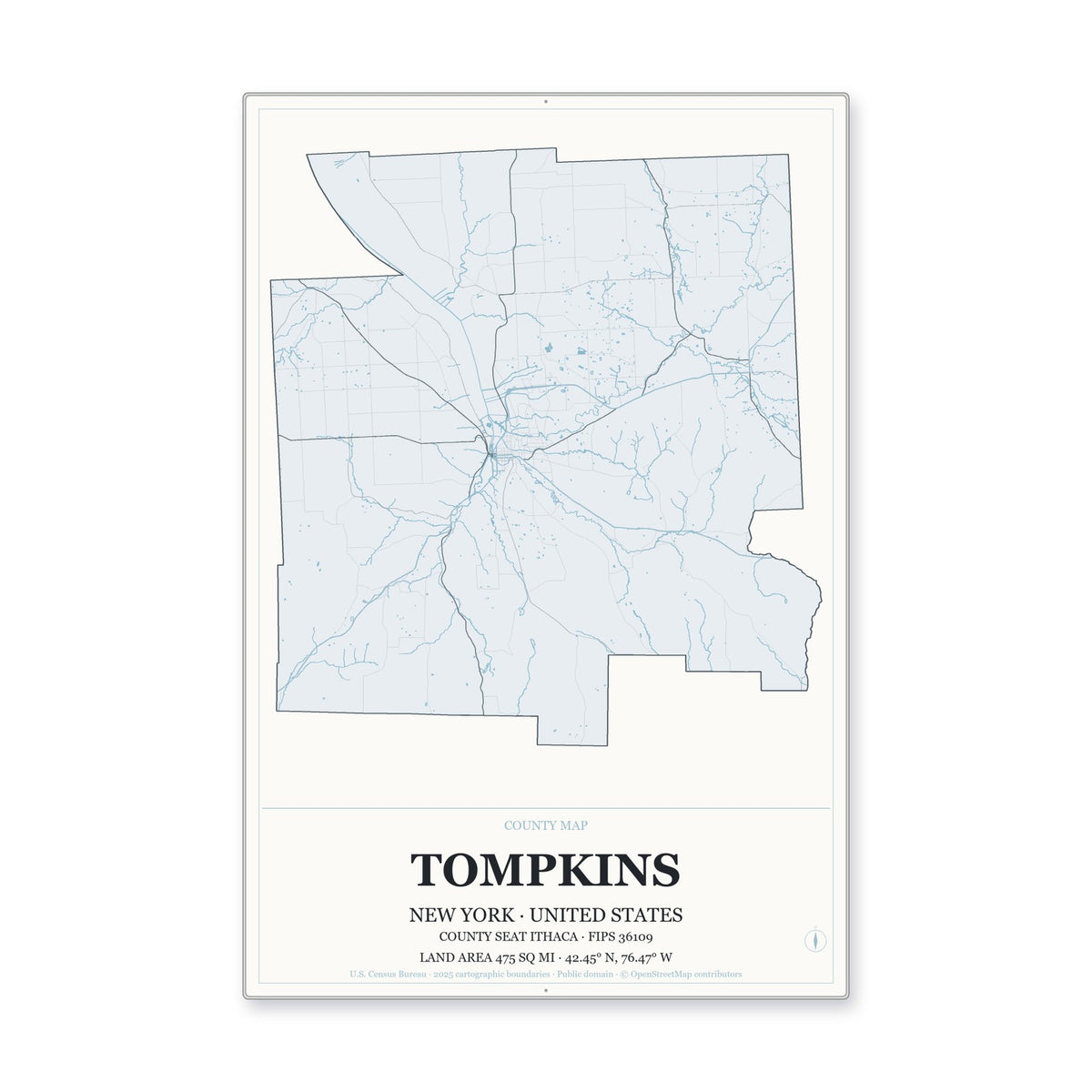 Tompkins County, New York Map Aluminum Sign in Gallery Air style