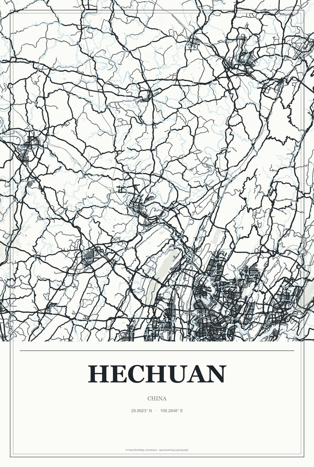 Hechuan, China City Map Aluminum Sign in Gallery Air style