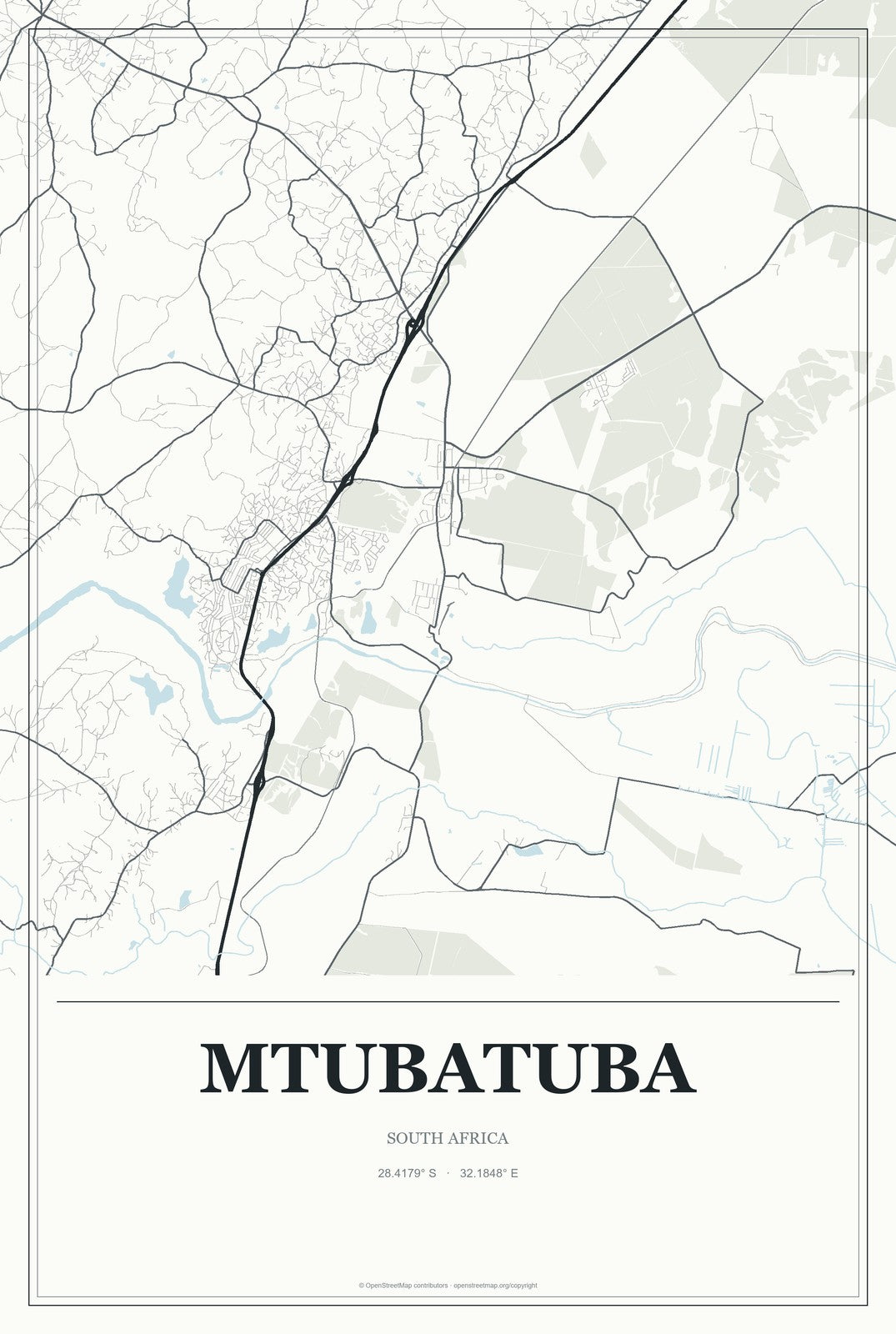 Mtubatuba, South Africa City Map Aluminum Sign in Gallery Air style