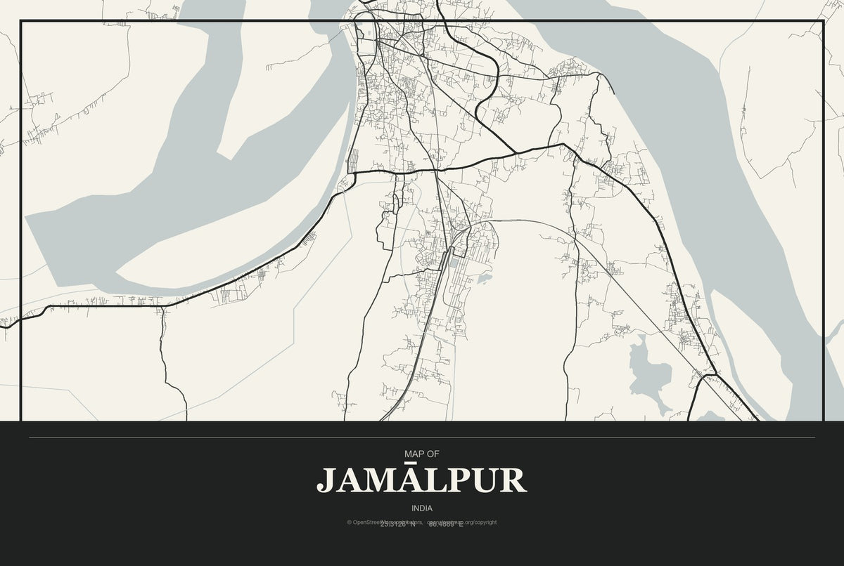 Jamālpur, India City Map Aluminum Sign in Museum Plaque style