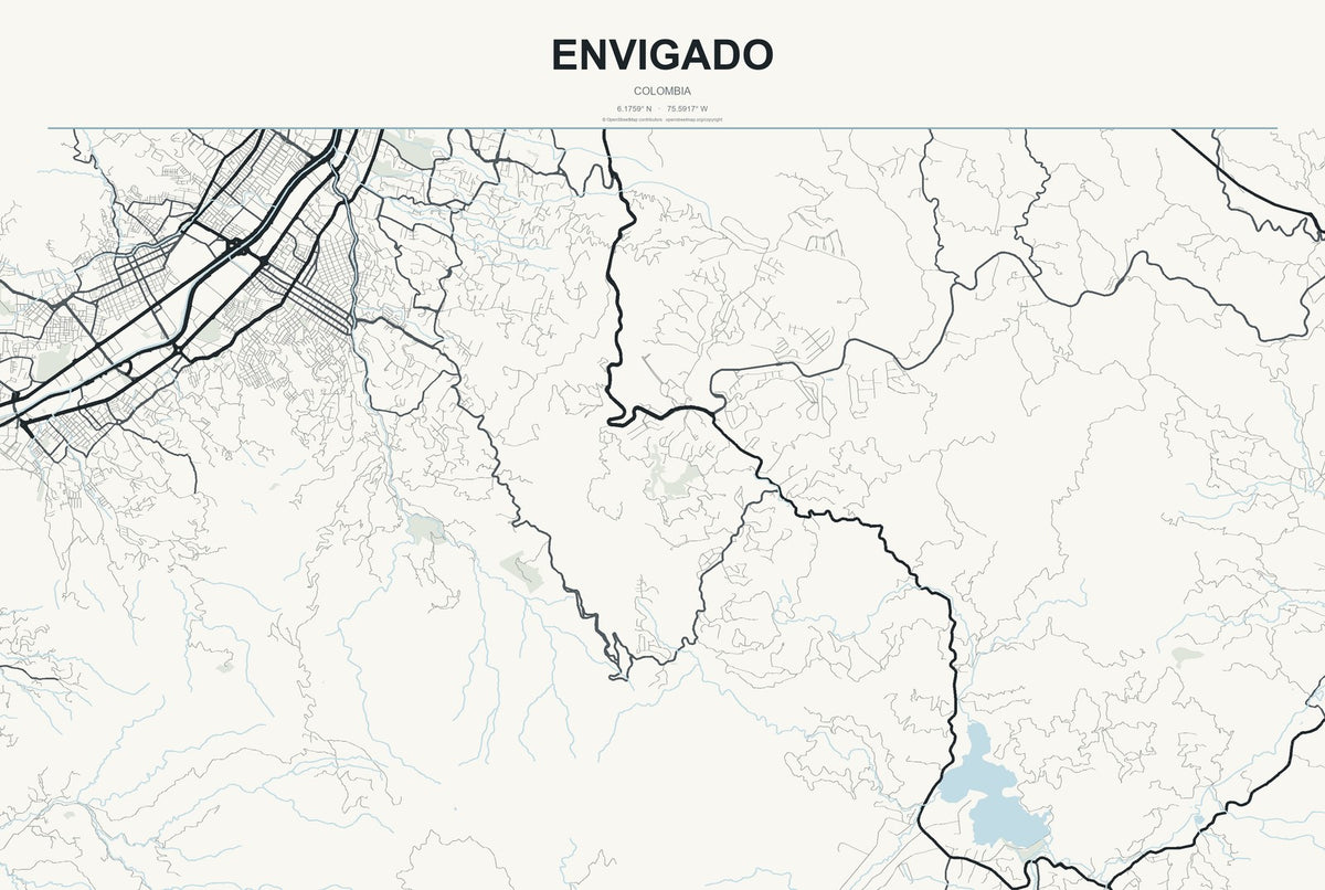 Envigado, Colombia City Map Aluminum Sign in Headline Atlas style