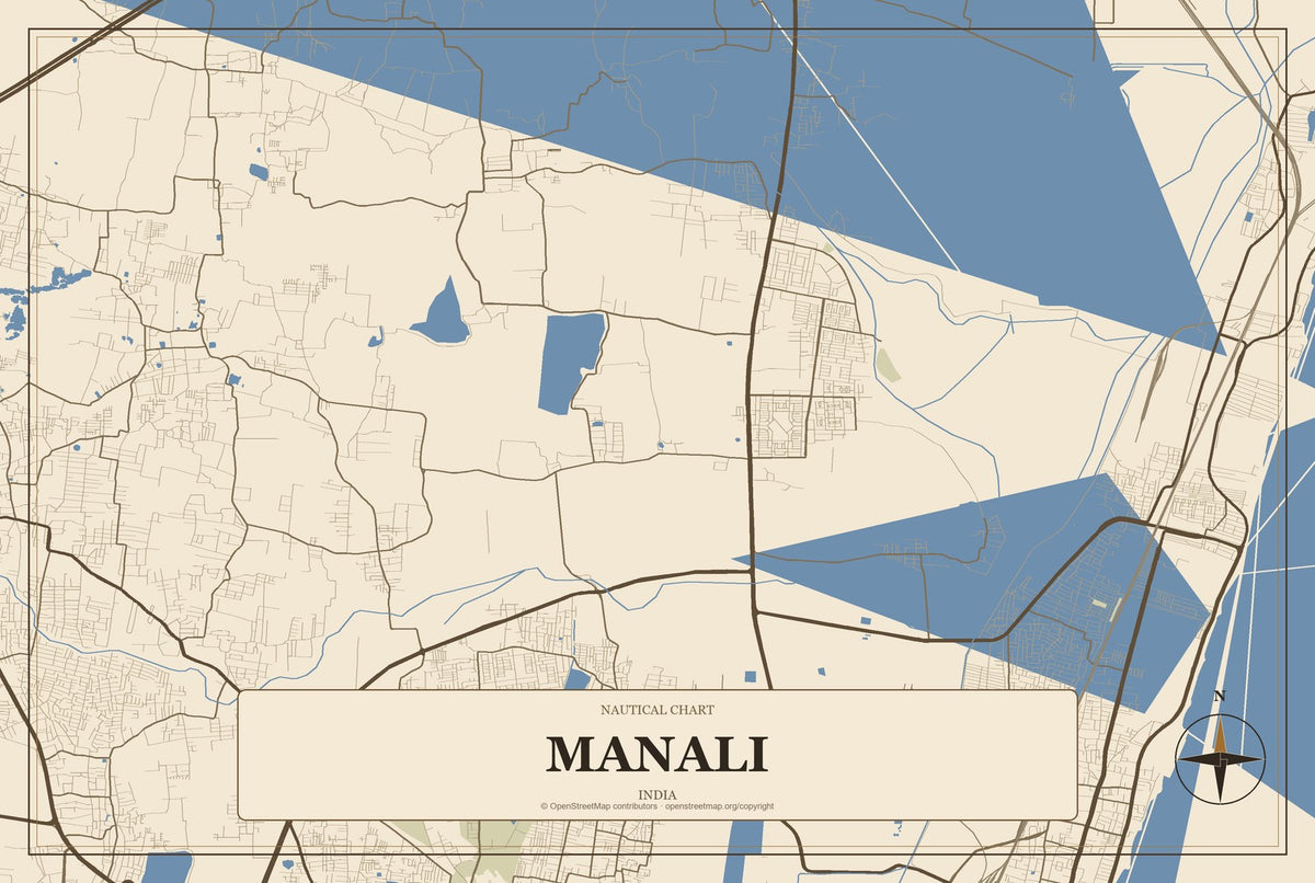 Manali, India City Map Aluminum Sign in Heritage Nautical style