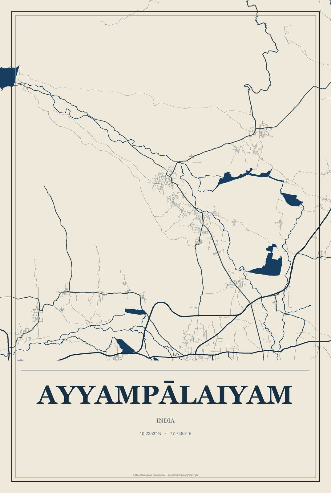 Ayyampālaiyam, India City Map Aluminum Sign in Coastal Cutout style