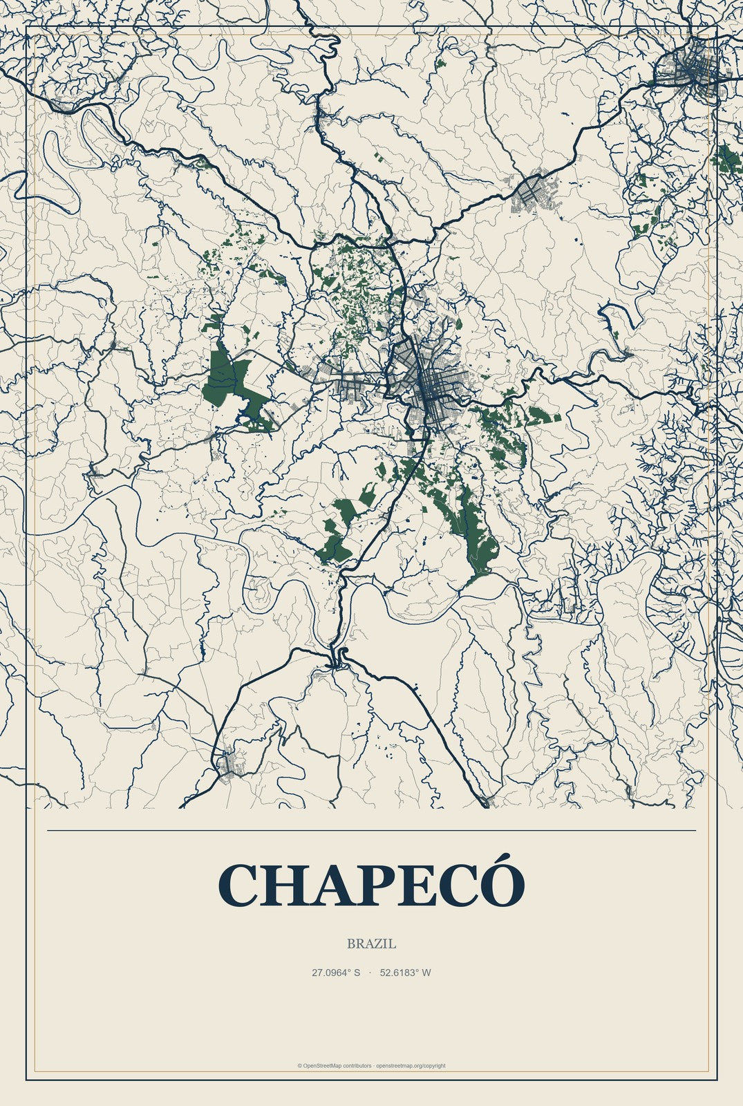 Chapecó, Brazil City Map Aluminum Sign in Coastal Cutout style