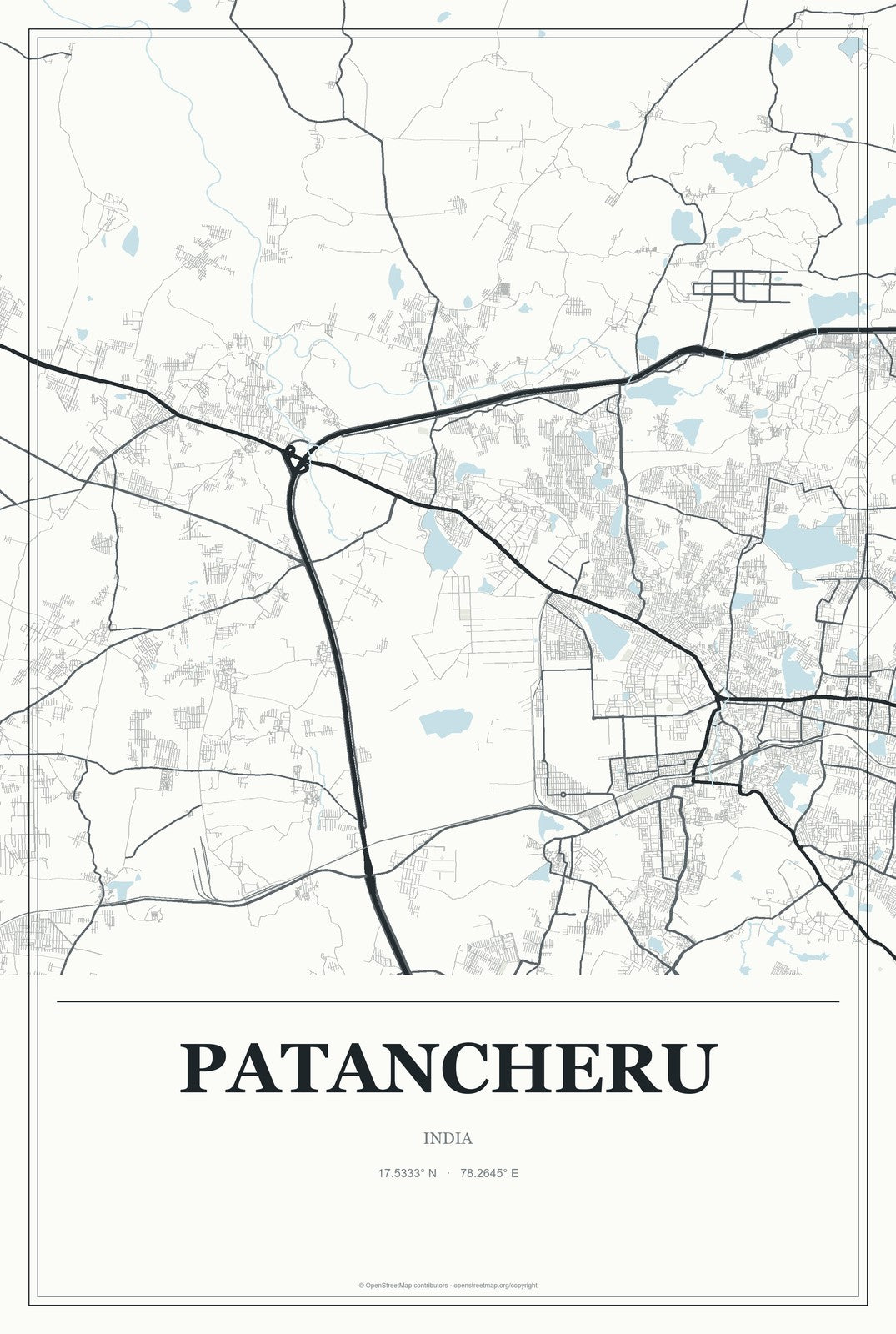 Patancheru, India City Map Aluminum Sign in Gallery Air style