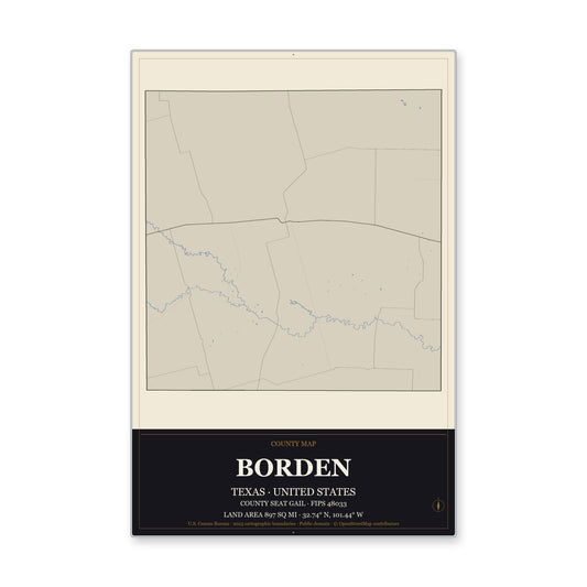 Borden County, Texas Map Aluminum Sign in Museum Plaque style