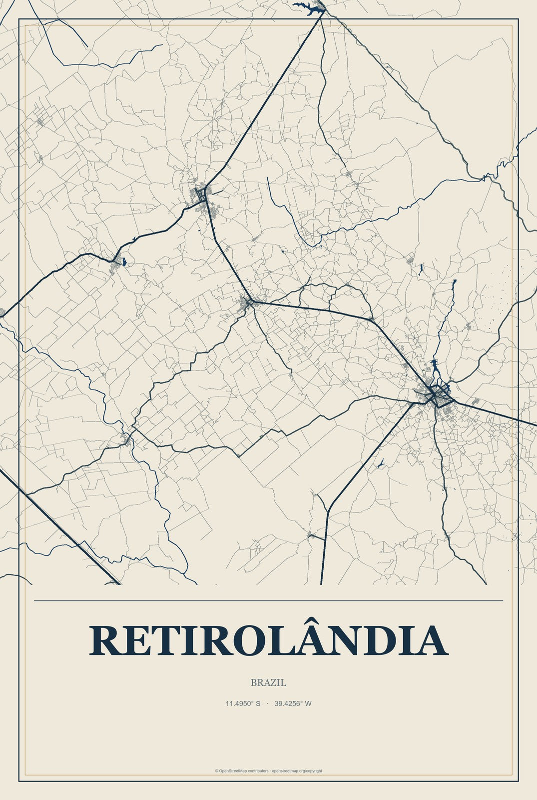 Retirolândia, Brazil City Map Aluminum Sign in Coastal Cutout style