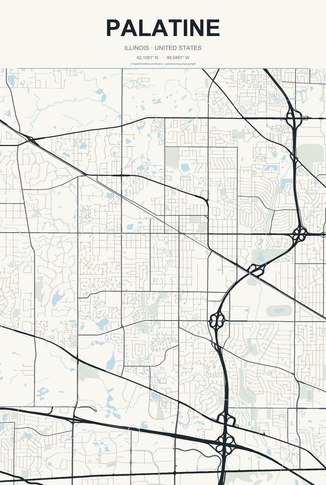 Palatine, Illinois City Map Aluminum Sign in Headline Atlas style