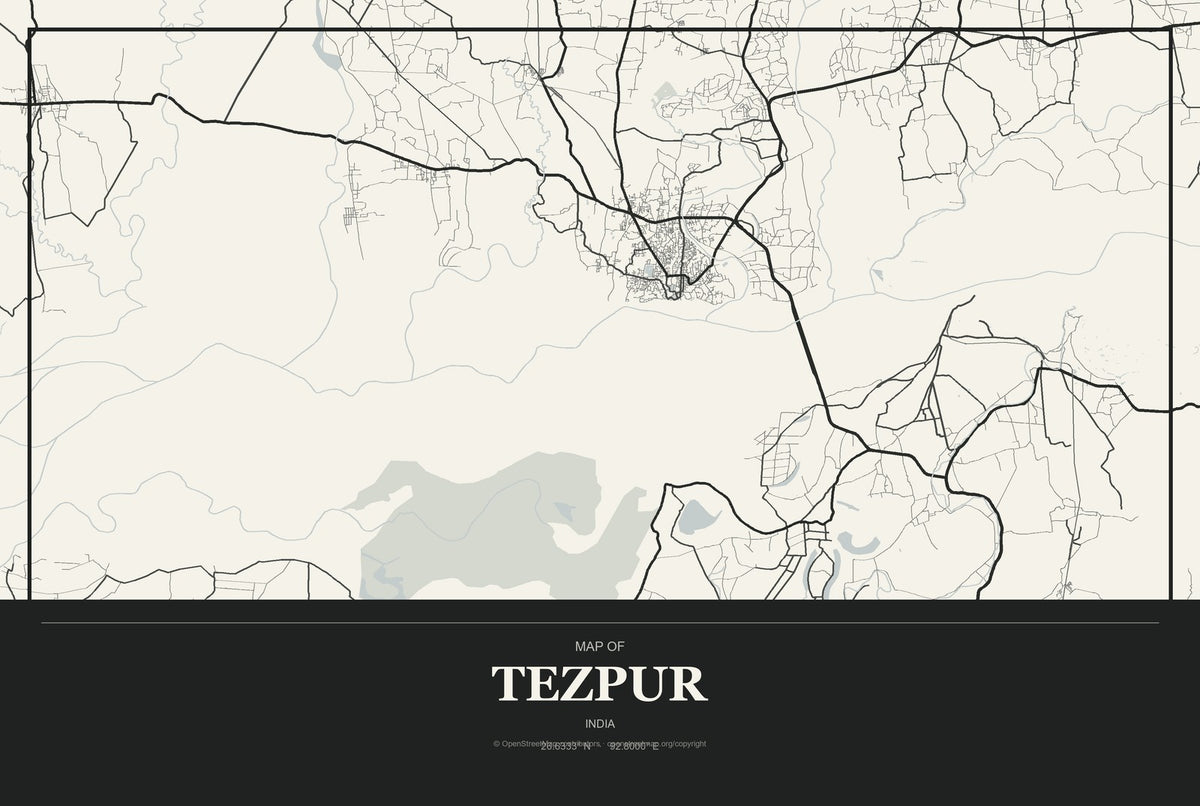 Tezpur, India City Map Aluminum Sign in Museum Plaque style