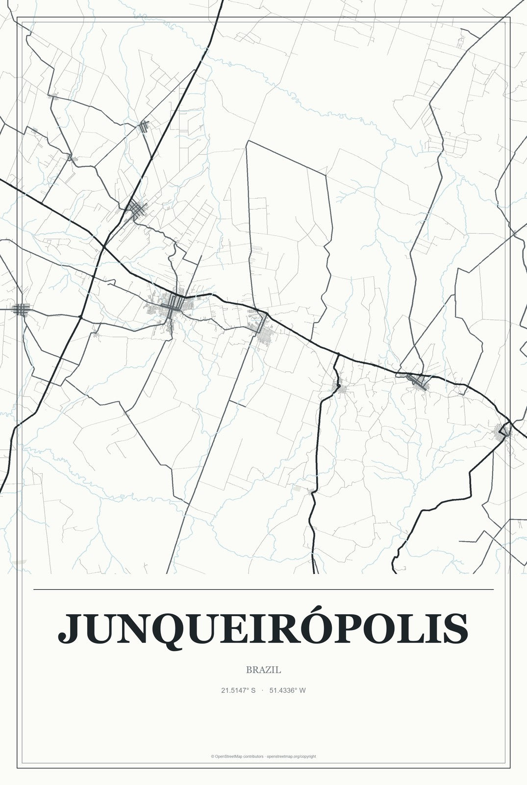 Junqueirópolis, Brazil City Map Aluminum Sign in Gallery Air style