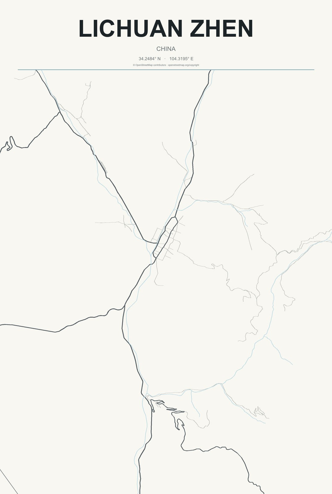 Lichuan Zhen, China City Map Aluminum Sign in Headline Atlas style