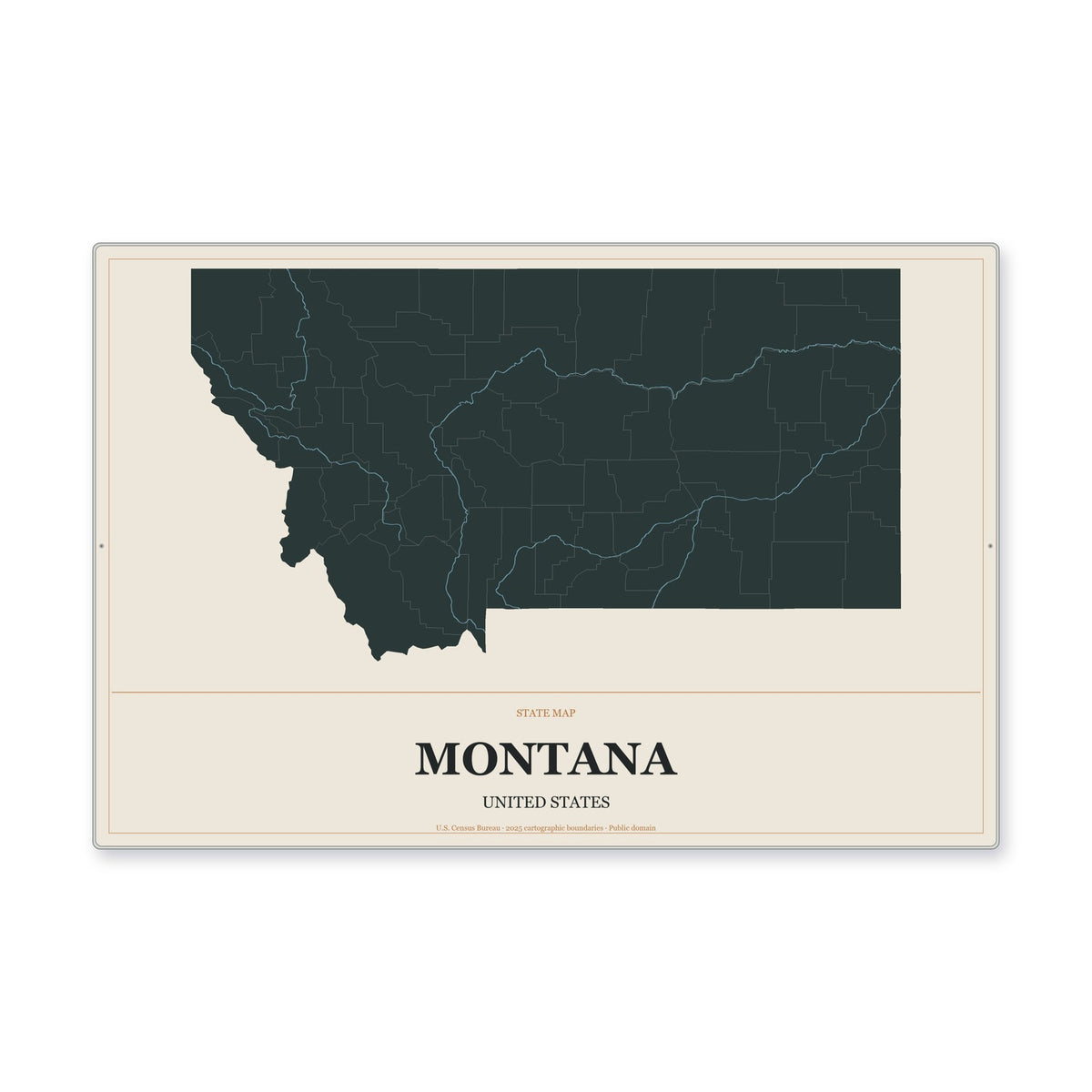 Montana state map aluminum sign in Headline Atlas style