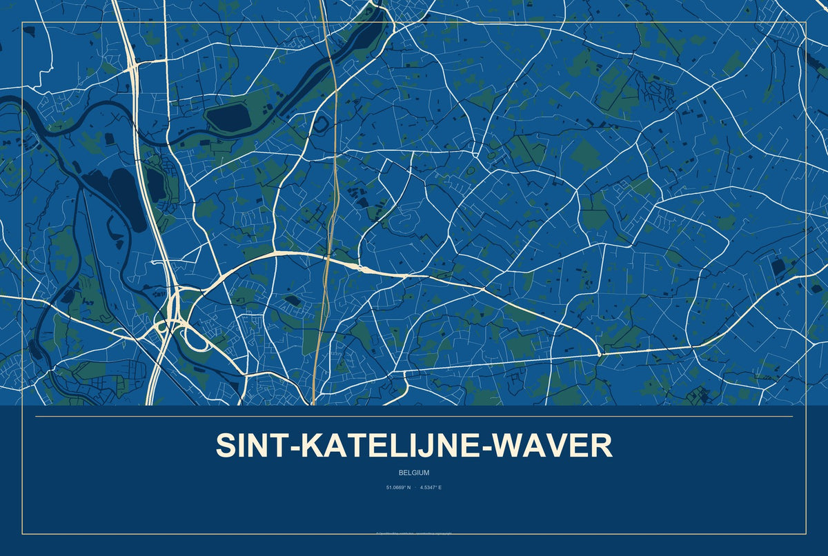 Sint-Katelijne-Waver, Belgium City Map Aluminum Sign in Harbor Cobalt style