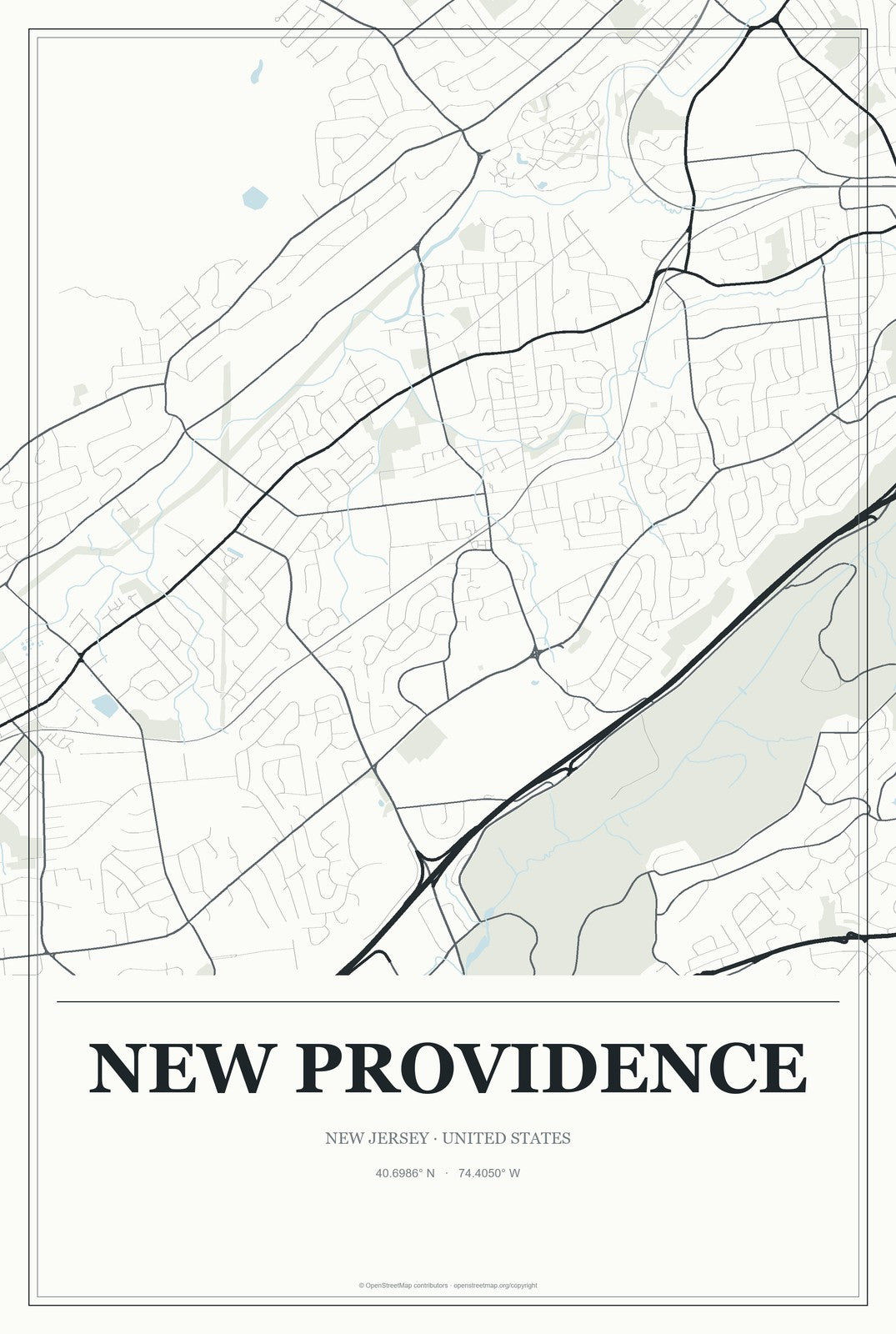 New Providence, New Jersey City Map Aluminum Sign in Gallery Air style