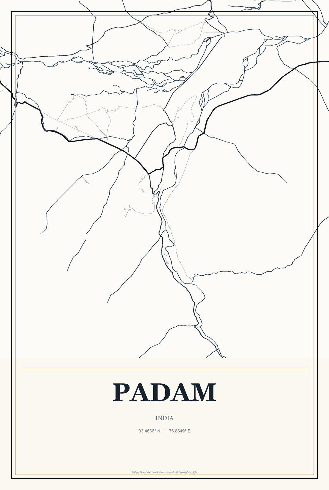 Padam, India City Map Aluminum Sign in Citrine Modern style