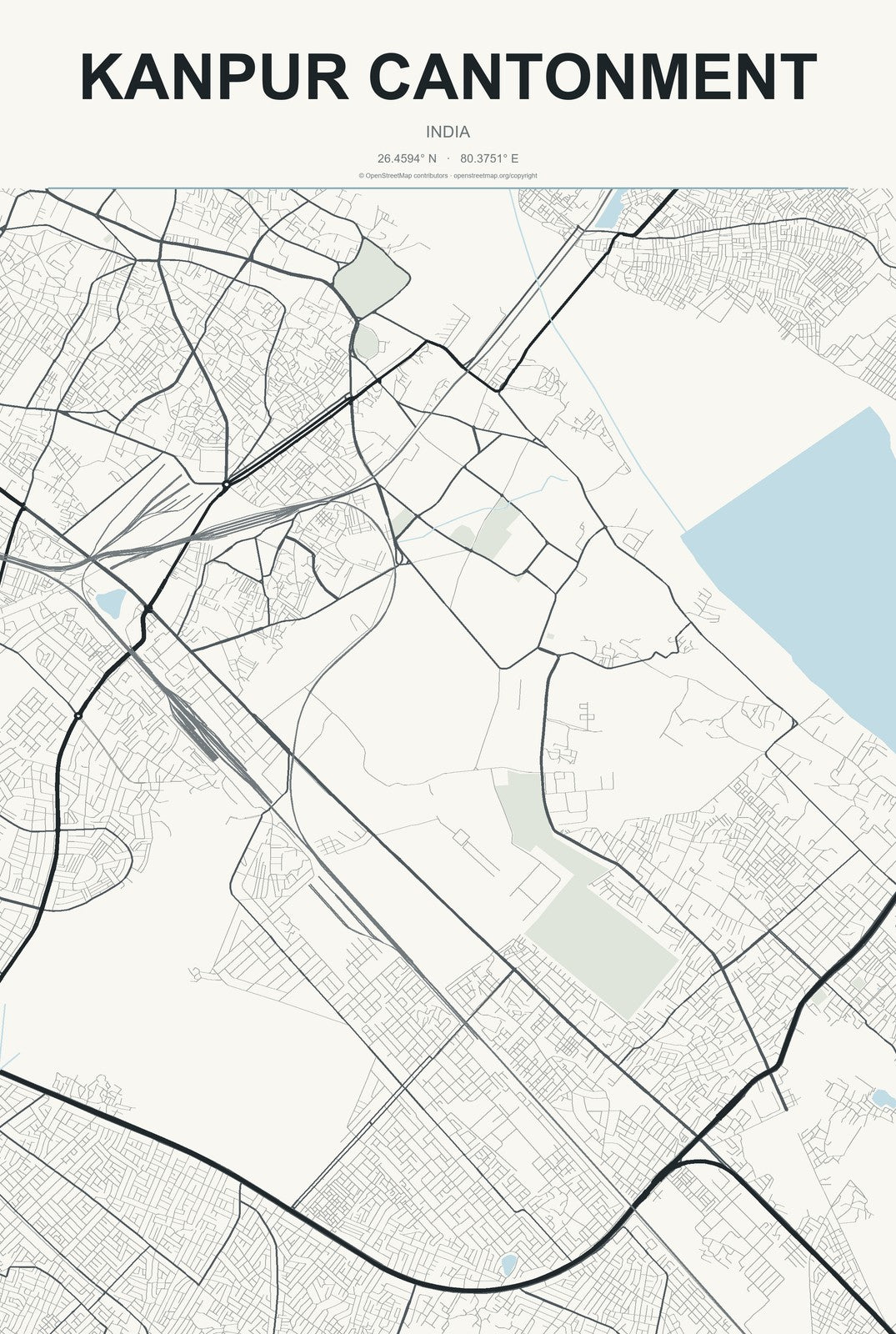 Kanpur Cantonment, India City Map Aluminum Sign in Headline Atlas style