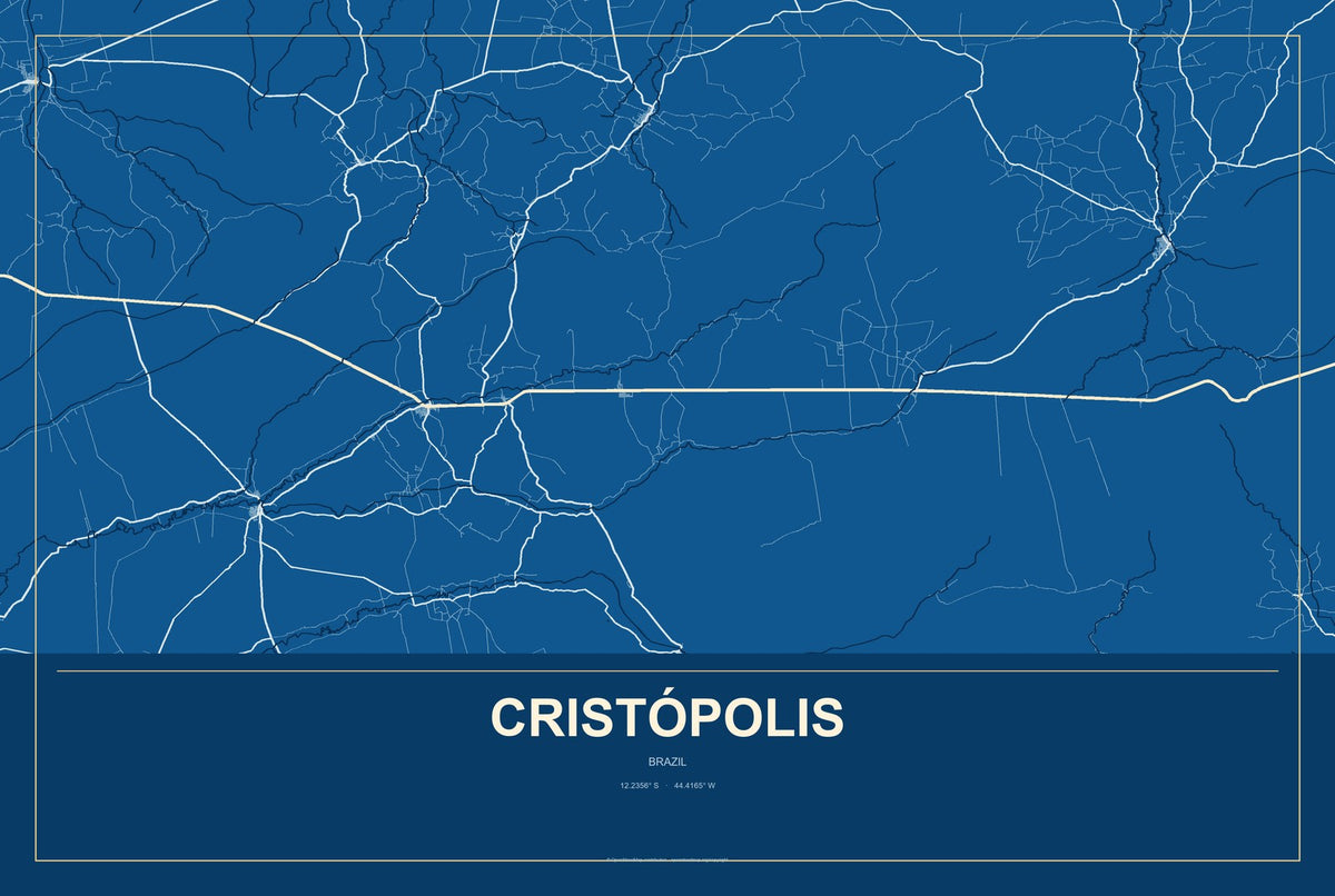 Cristópolis, Brazil City Map Aluminum Sign in Harbor Cobalt style