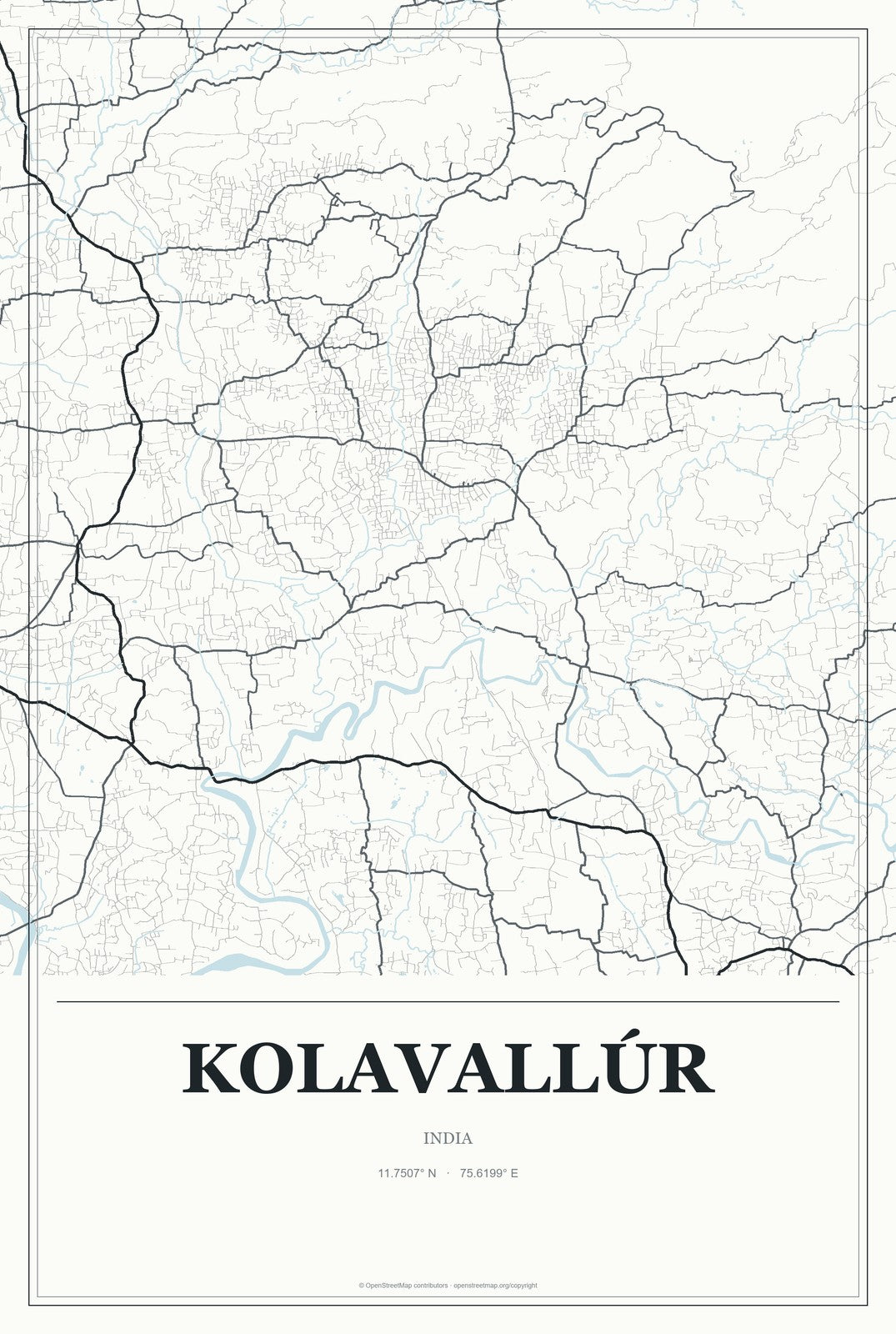 Kolavallúr, India City Map Aluminum Sign in Gallery Air style
