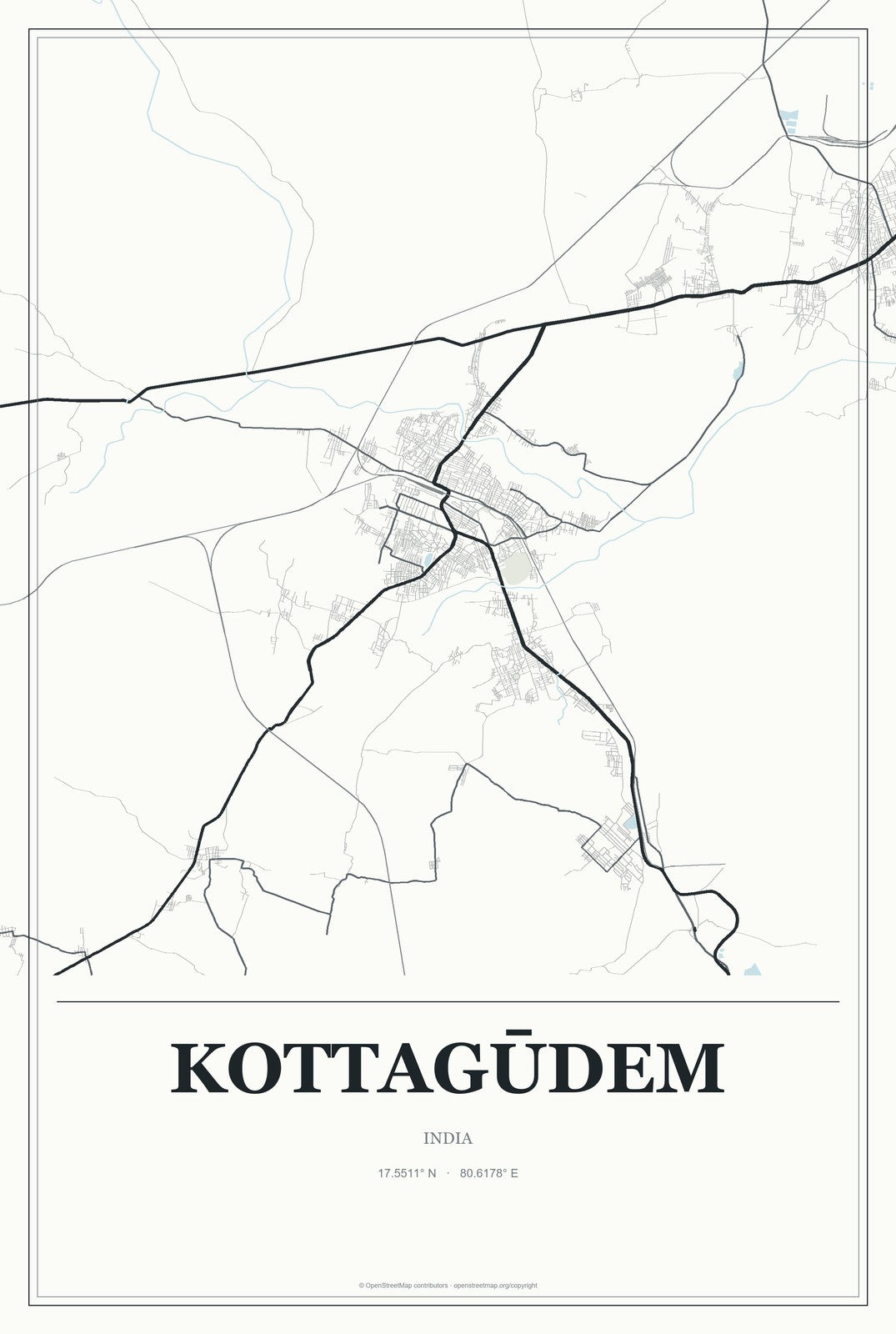 Kottagūdem, India City Map Aluminum Sign in Gallery Air style