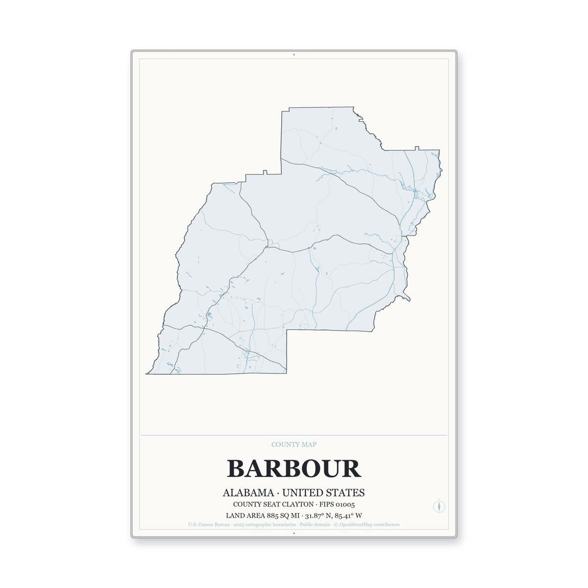Barbour County, Alabama Map Aluminum Sign in Gallery Air style