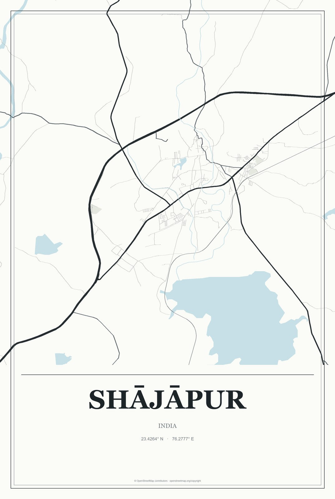 Shājāpur, India City Map Aluminum Sign in Gallery Air style