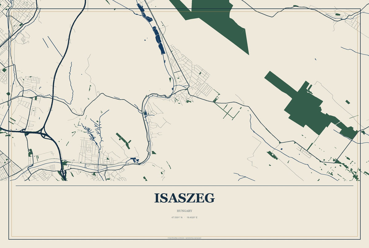 Isaszeg, Hungary City Map Aluminum Sign in Coastal Cutout style