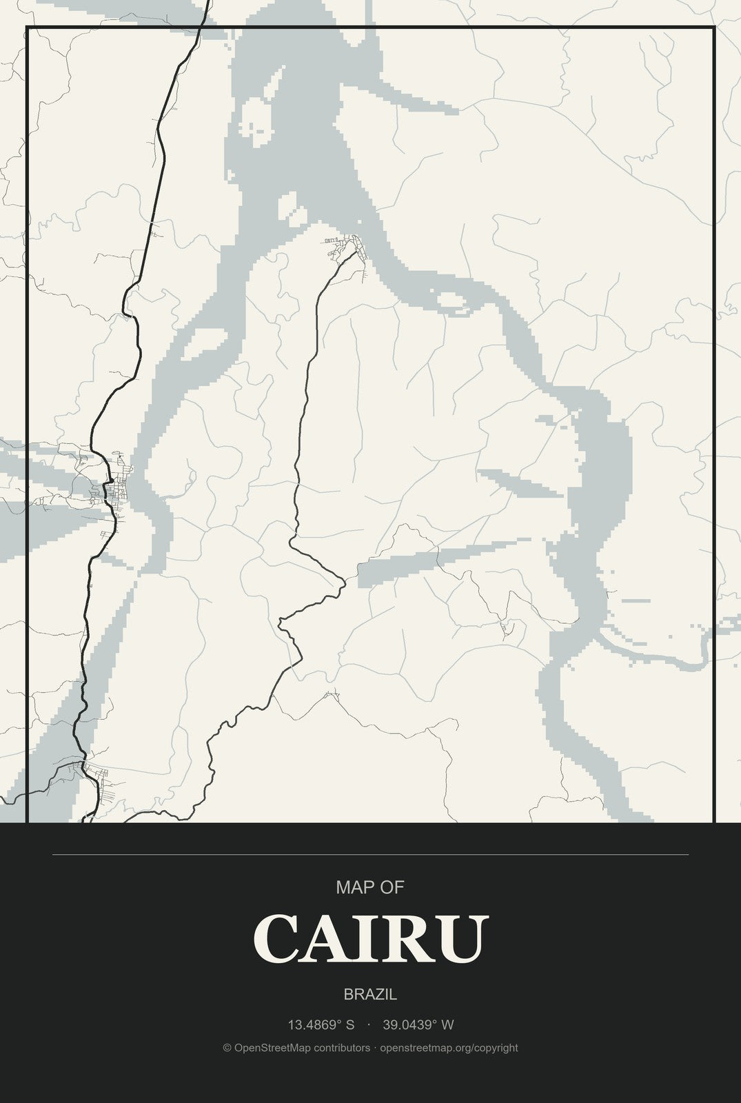 Cairu, Brazil City Map Aluminum Sign in Museum Plaque style