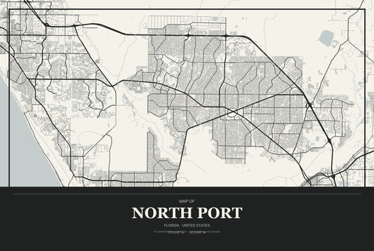 North Port, Florida City Map Aluminum Sign in Museum Plaque style
