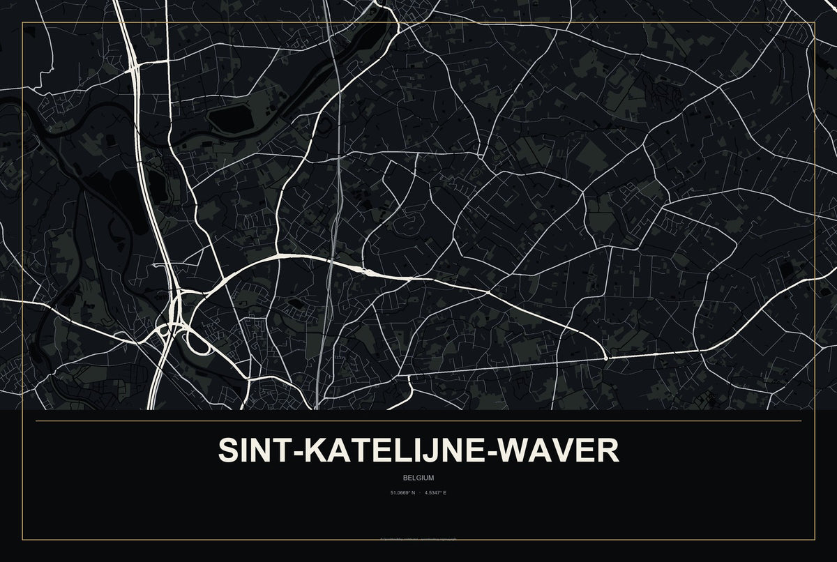 Sint-Katelijne-Waver, Belgium City Map Aluminum Sign in Metropolitan Noir style