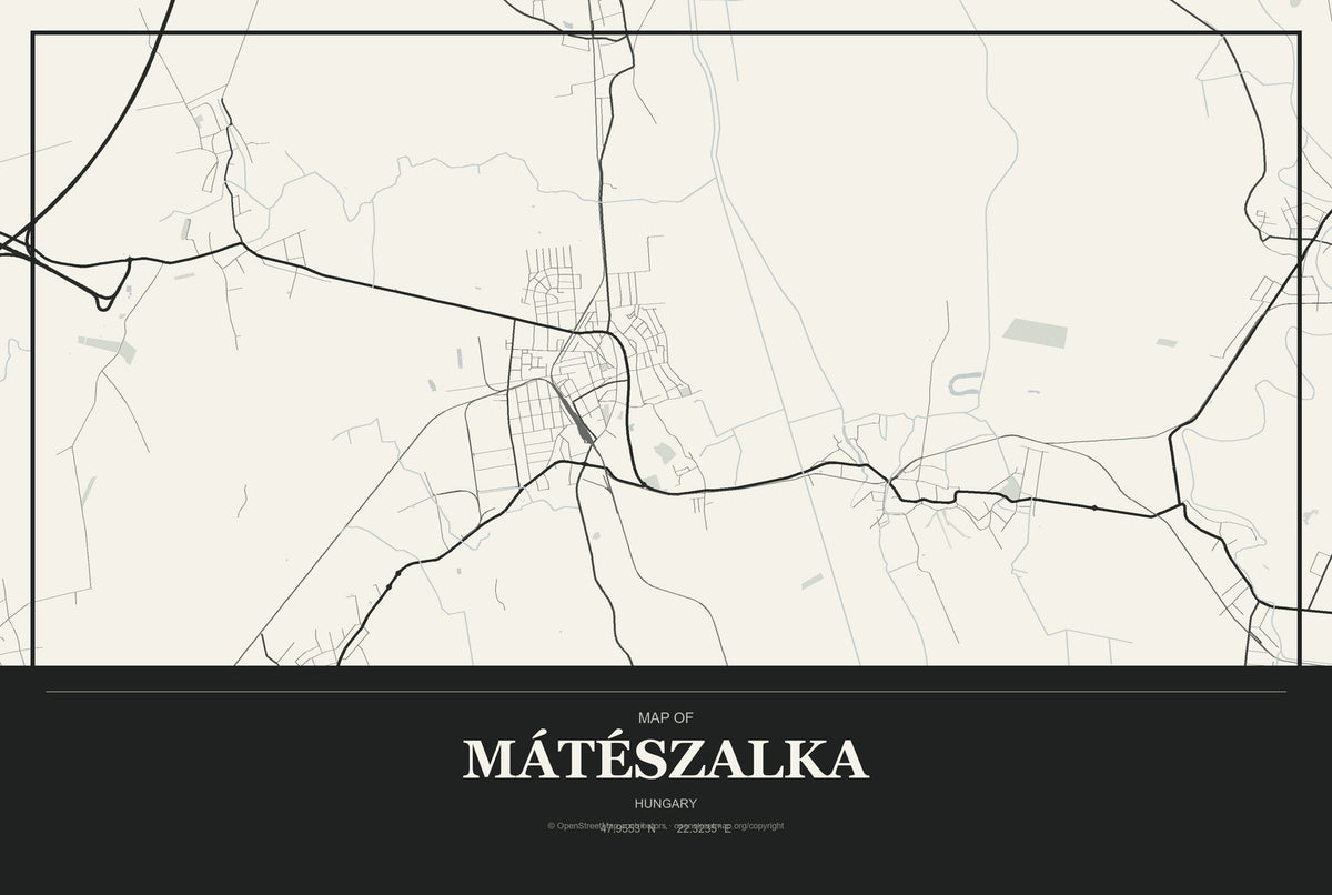 Mátészalka, Hungary City Map Aluminum Sign in Museum Plaque style