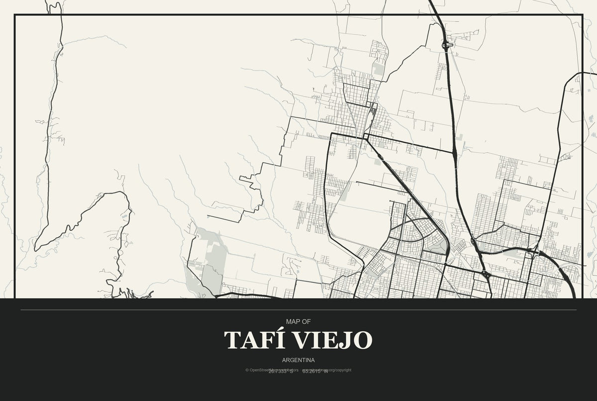 Tafí Viejo, Argentina City Map Aluminum Sign in Museum Plaque style