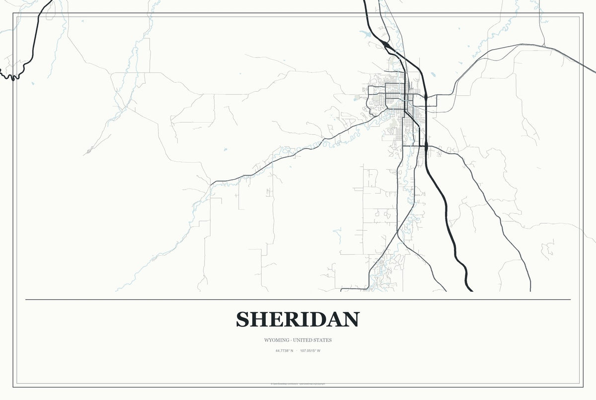 Sheridan, Wyoming City Map Aluminum Sign in Gallery Air style