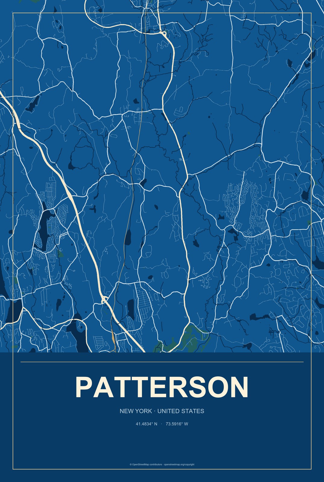 Patterson, New York City Map Aluminum Sign in Harbor Cobalt style
