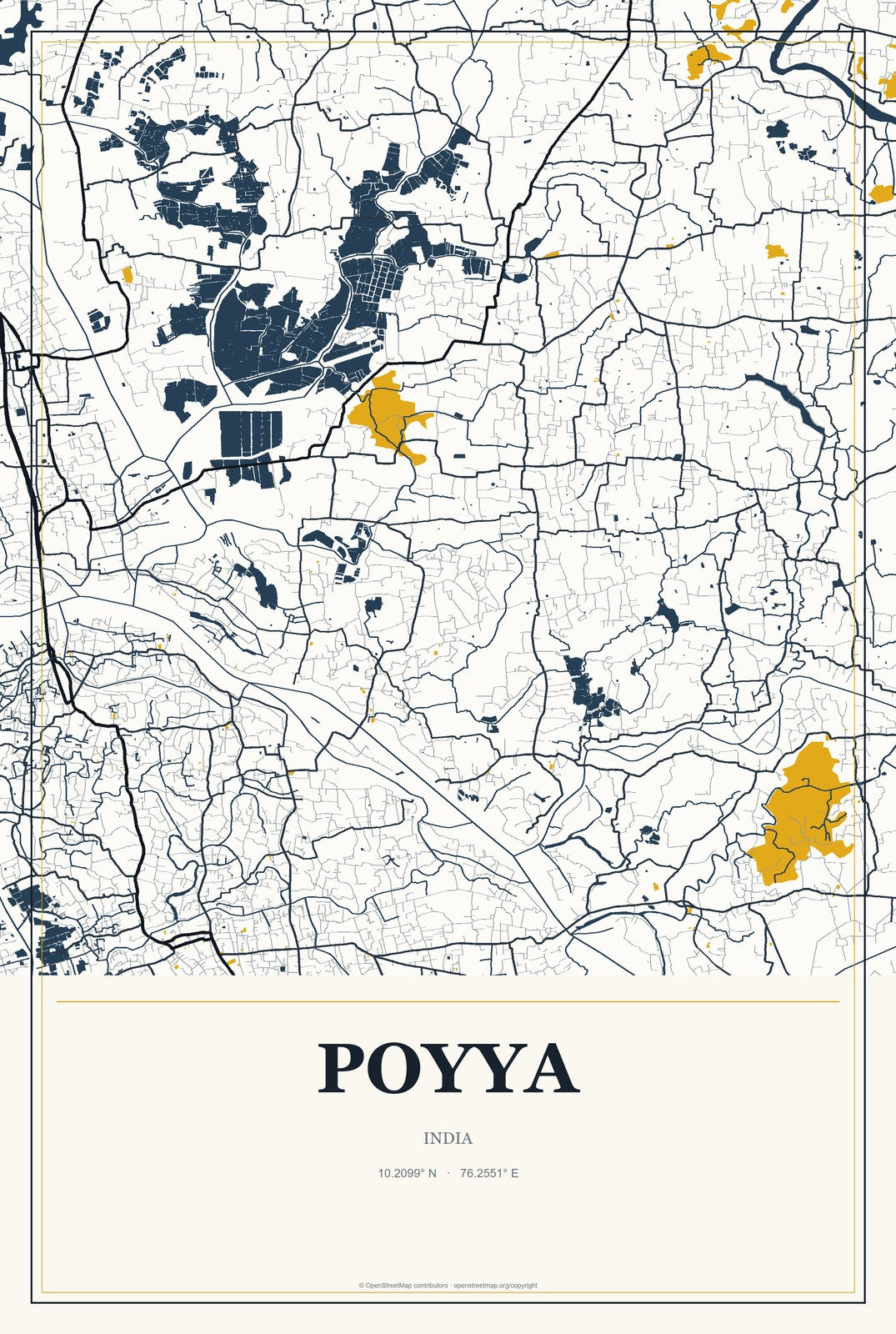 Poyya, India City Map Aluminum Sign in Citrine Modern style
