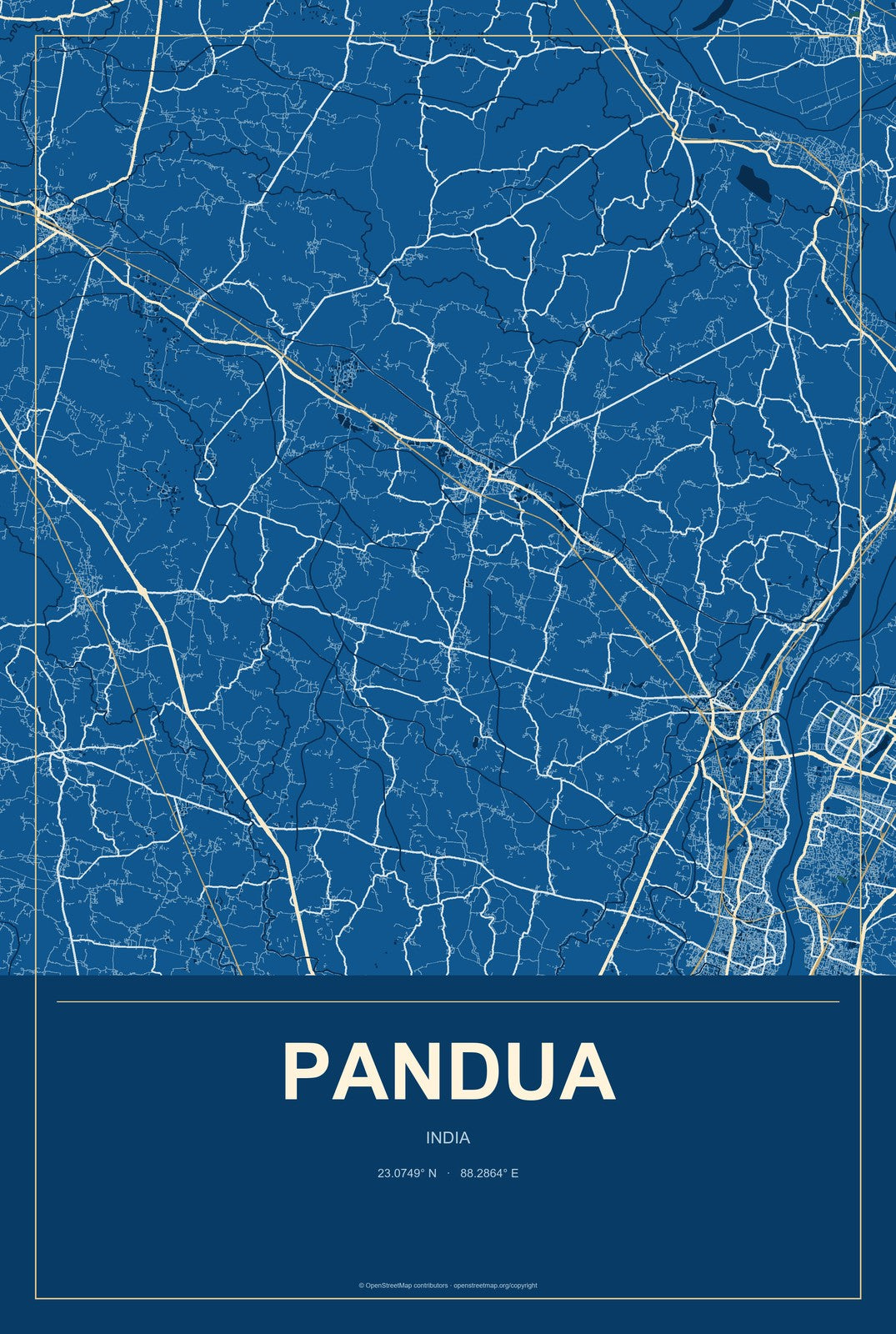 Pandua, India City Map Aluminum Sign in Harbor Cobalt style