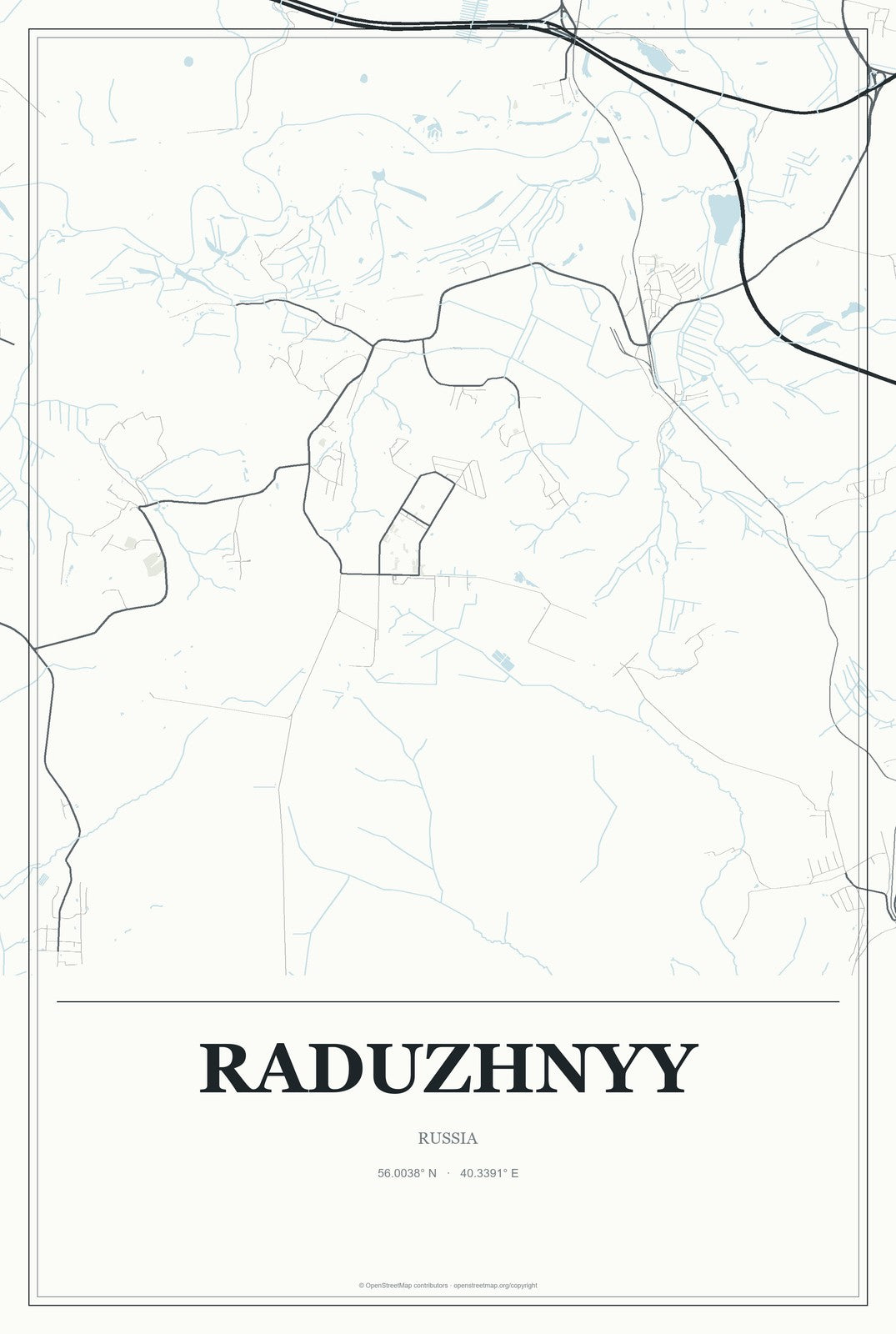 Raduzhnyy, Vladimir Oblast, Russia City Map Aluminum Sign in Gallery Air style