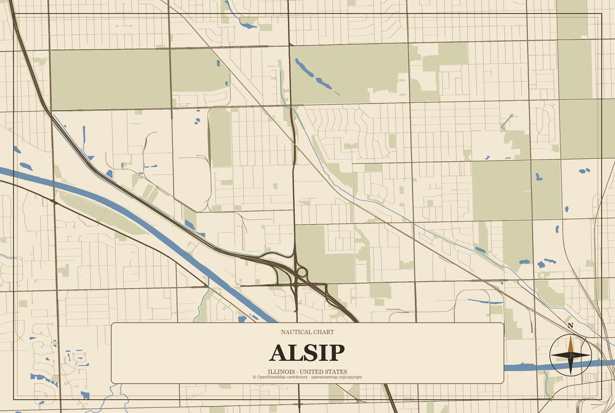 Alsip, Illinois City Map Aluminum Sign in Heritage Nautical style